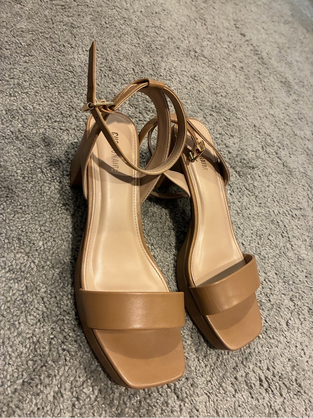 Comfort Heel Sandals with Ankle Strap in Tan